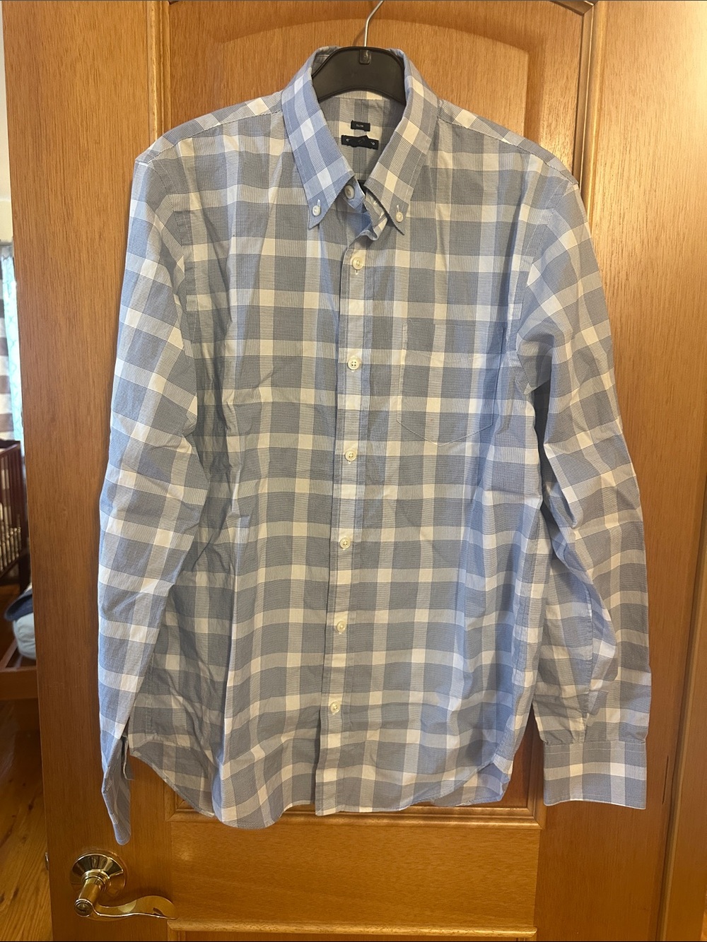 Club Monaco Light Blue and White Checked Button-Down Shirt size M
